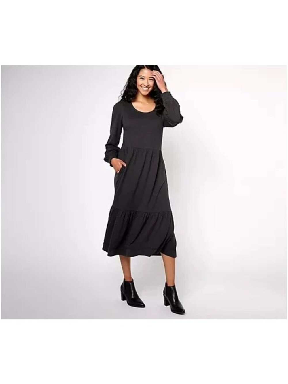 Denim & Co Canyon Retreat Easy Midi Boot Dress XL Regular Cotton Wash Black NEW